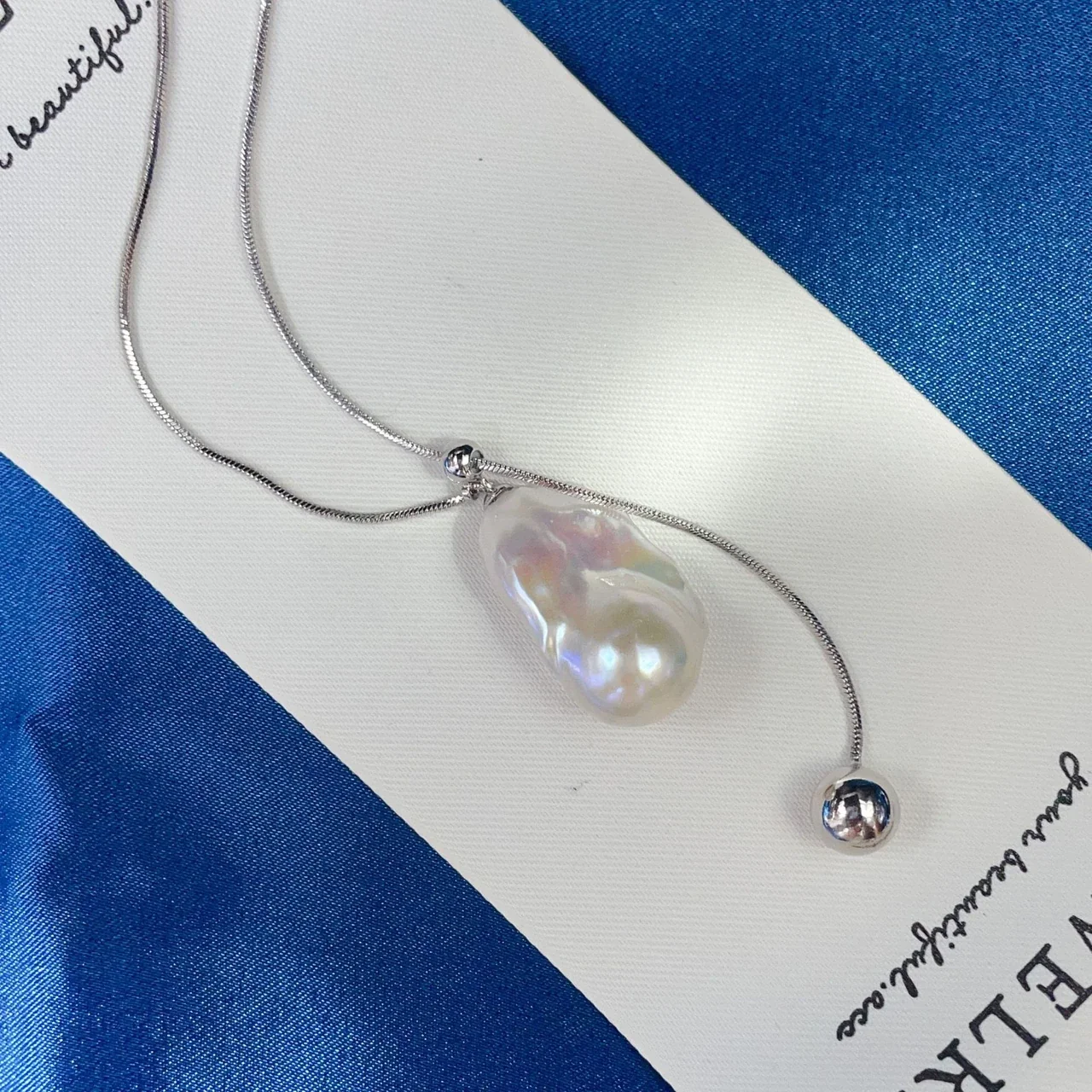 Fluid Silver-Plated Baroque Pearl Snake Chain Lariat Necklace