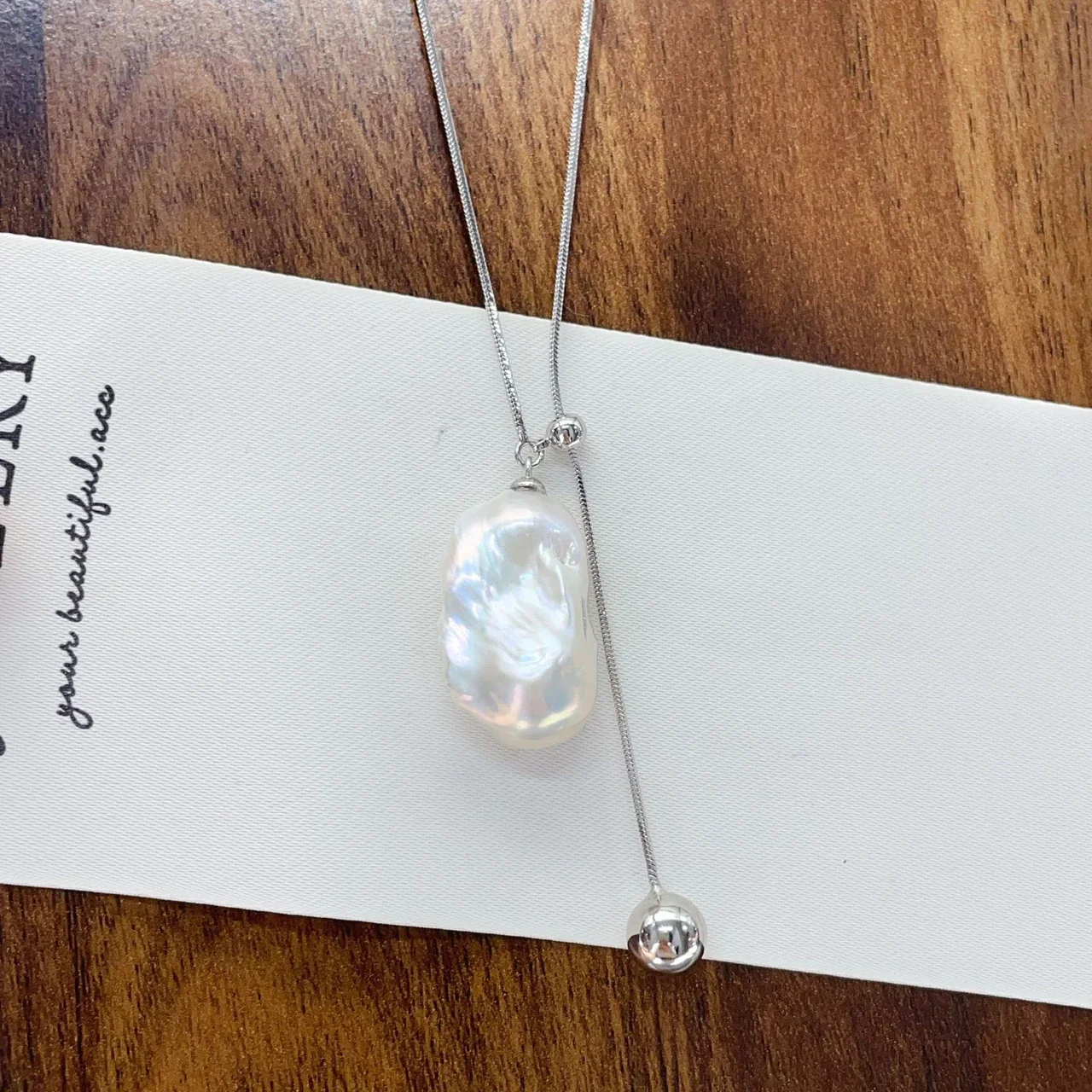 Fluid Silver-Plated Baroque Pearl Snake Chain Lariat Necklace