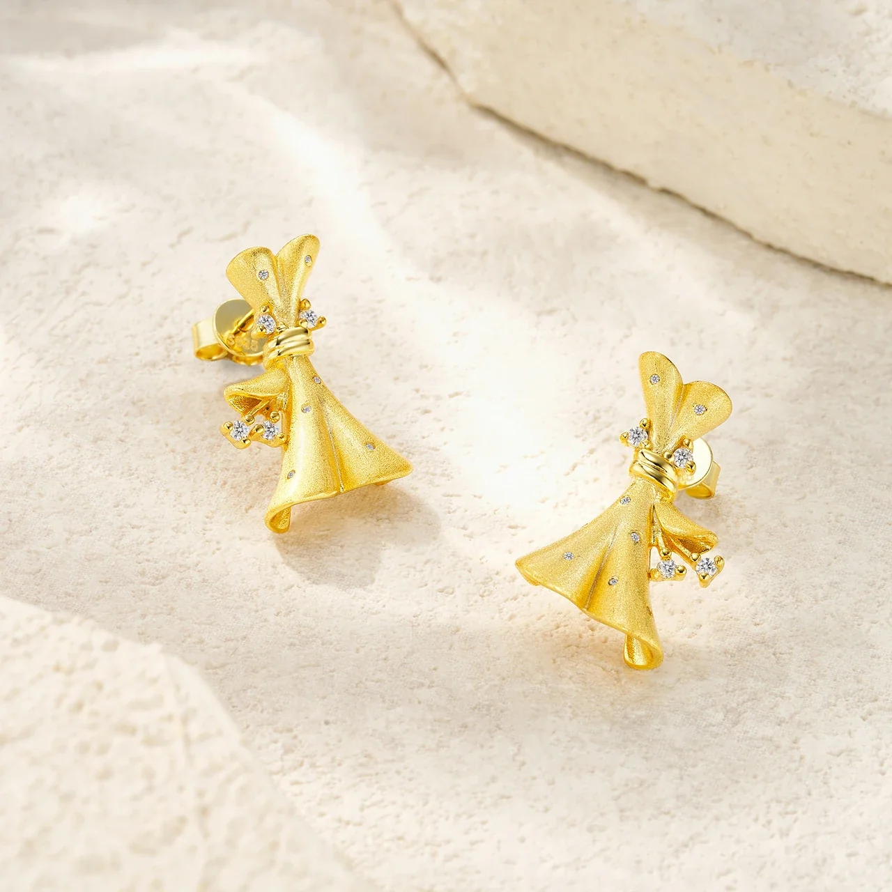 Whimsical 925 Sterling Silver Bow Dress Moissanite Earrings