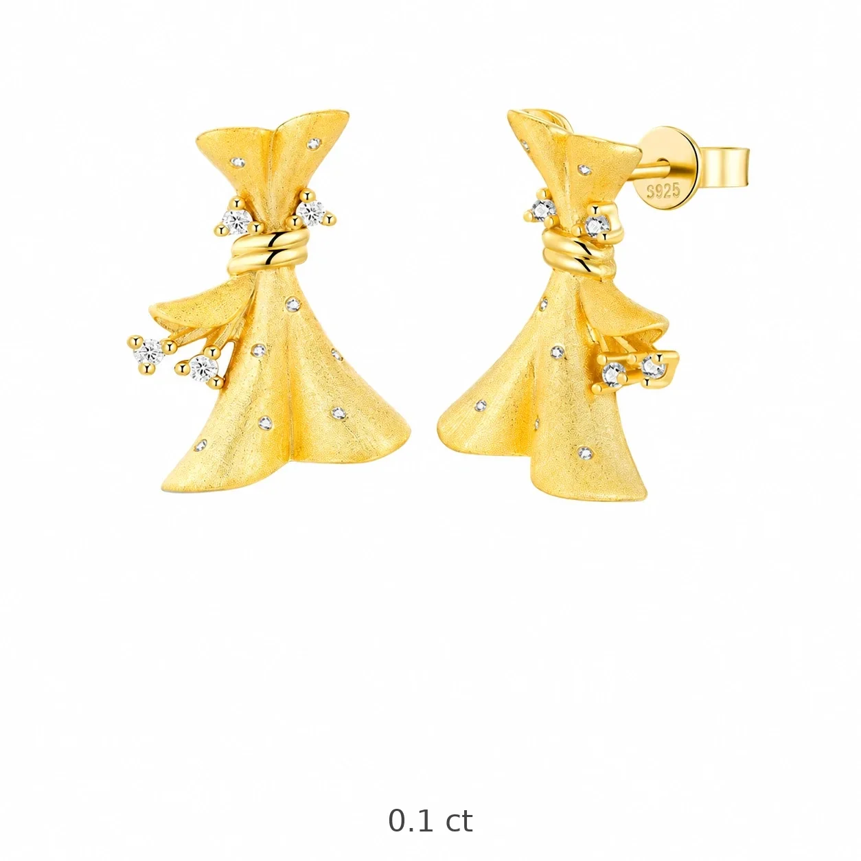 Whimsical 925 Sterling Silver Bow Dress Moissanite Earrings - Gold Style A