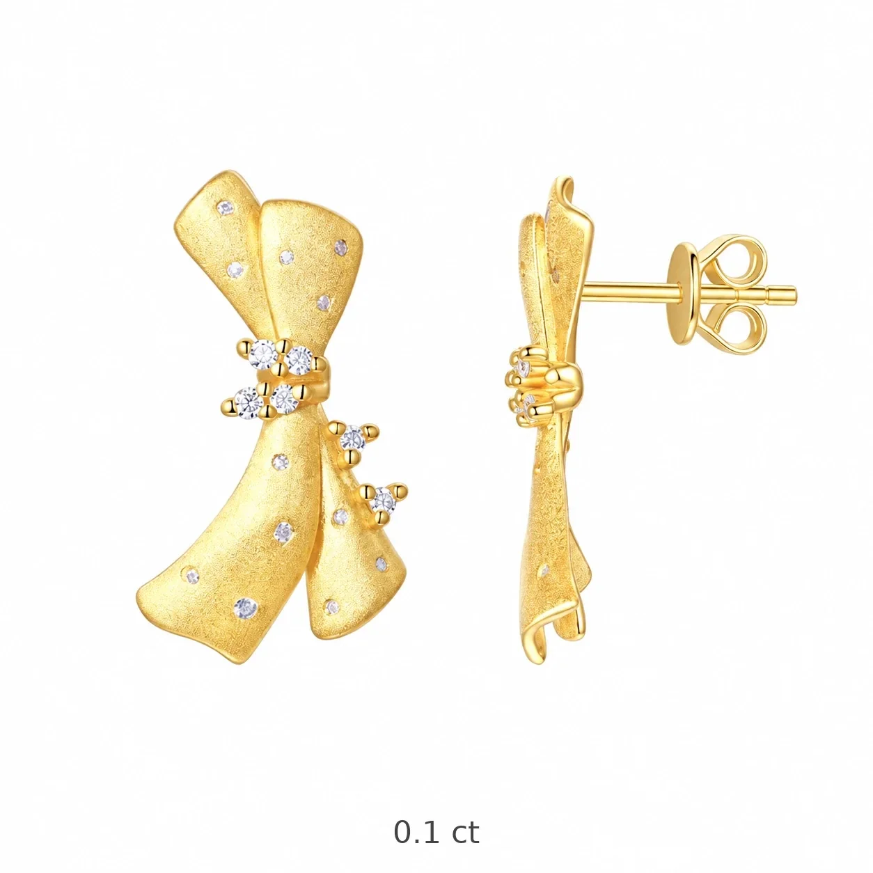 Whimsical 925 Sterling Silver Bow Dress Moissanite Earrings - Gold Style B