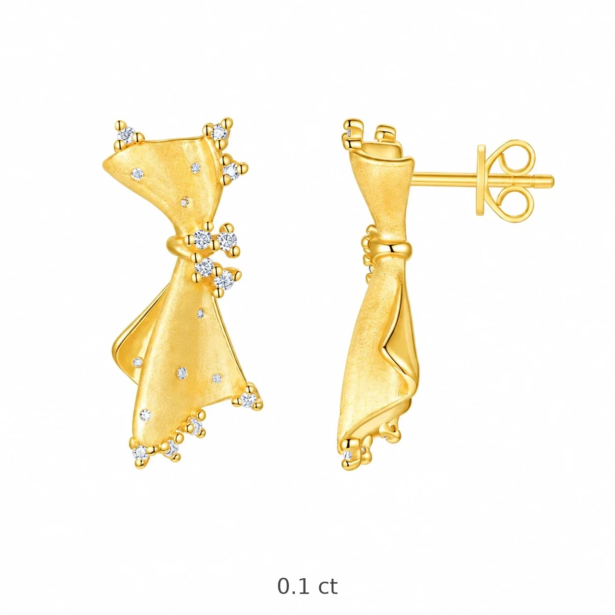 Whimsical 925 Sterling Silver Bow Dress Moissanite Earrings - Gold Style C