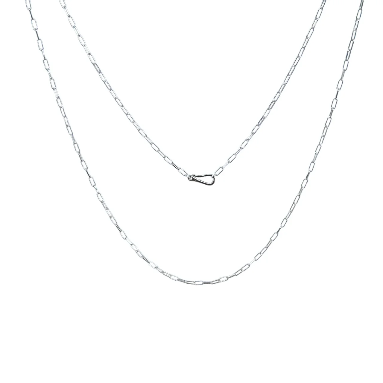 Linear Paperclip Link 925 Sterling Silver Hook Clasp Necklace