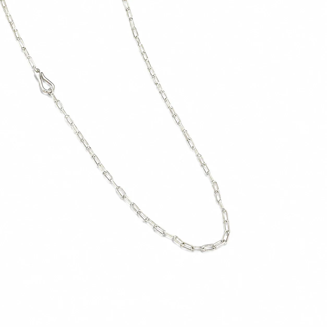 Linear Paperclip Link 925 Sterling Silver Hook Clasp Necklace