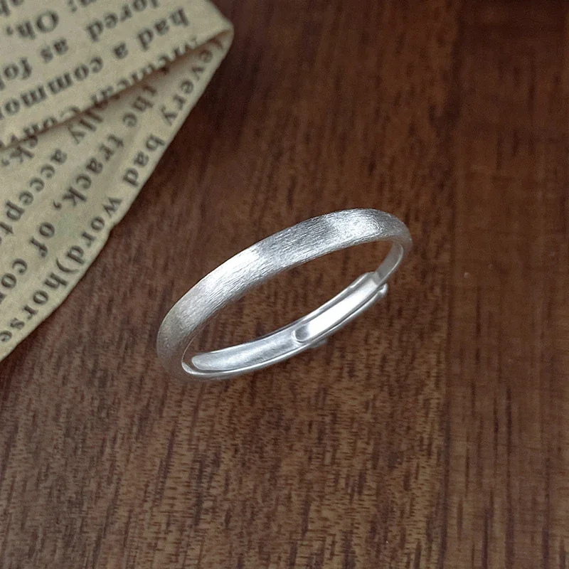 Brushed 925 Sterling Silver Open-Front Slim Band Ring