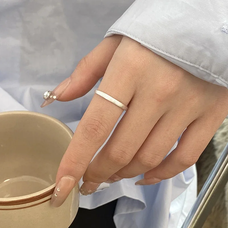 Brushed 925 Sterling Silver Open-Front Slim Band Ring