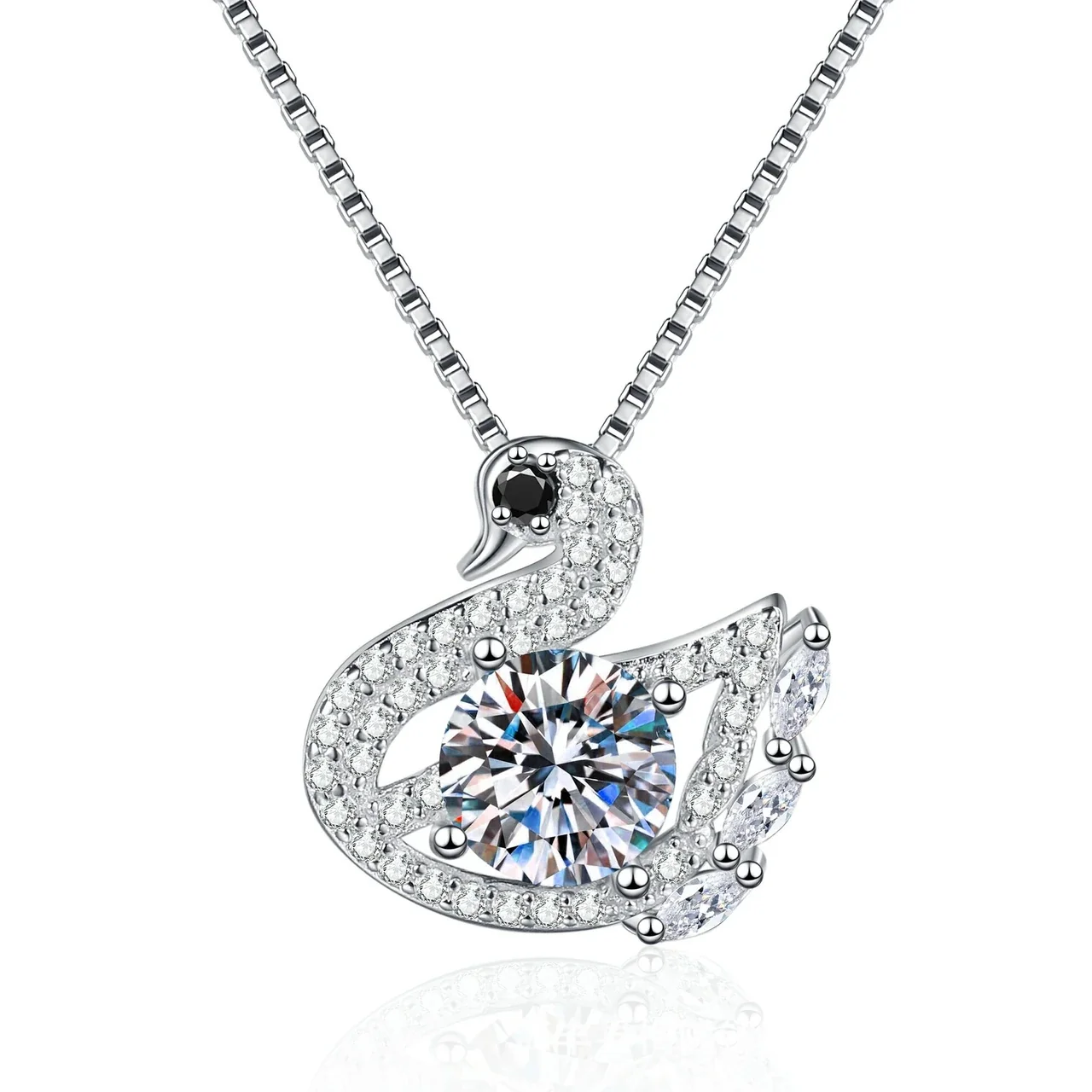 Graceful Swan 925 sterling silver Pavé Box Chain Necklace