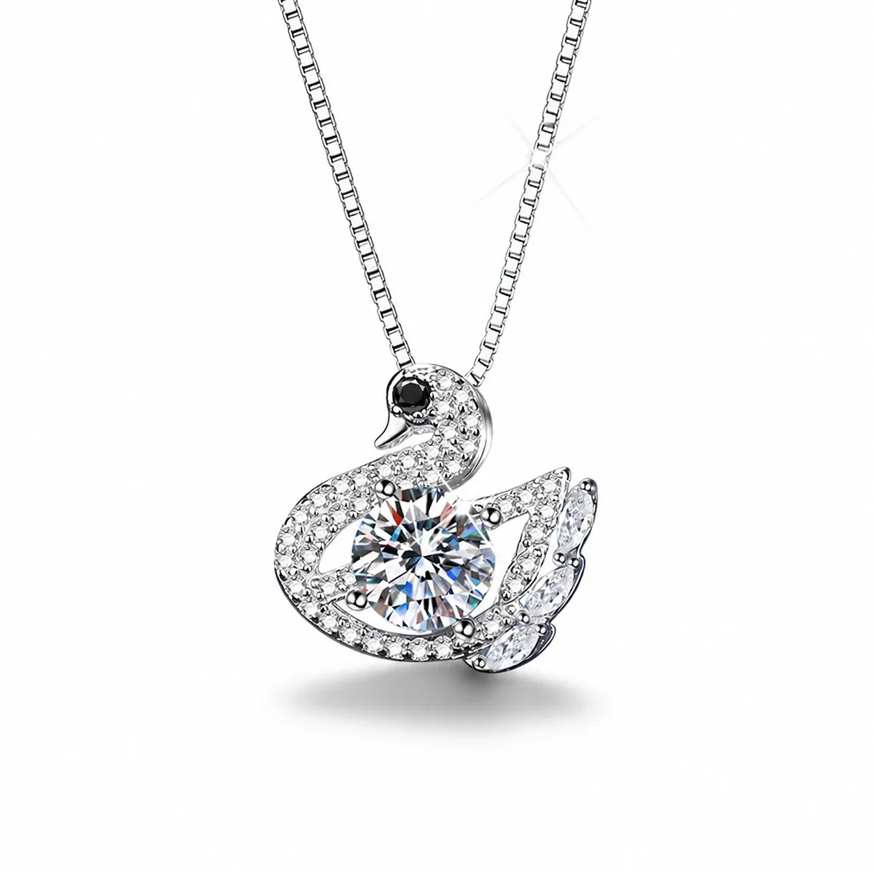 Graceful Swan 925 sterling silver Pavé Box Chain Necklace
