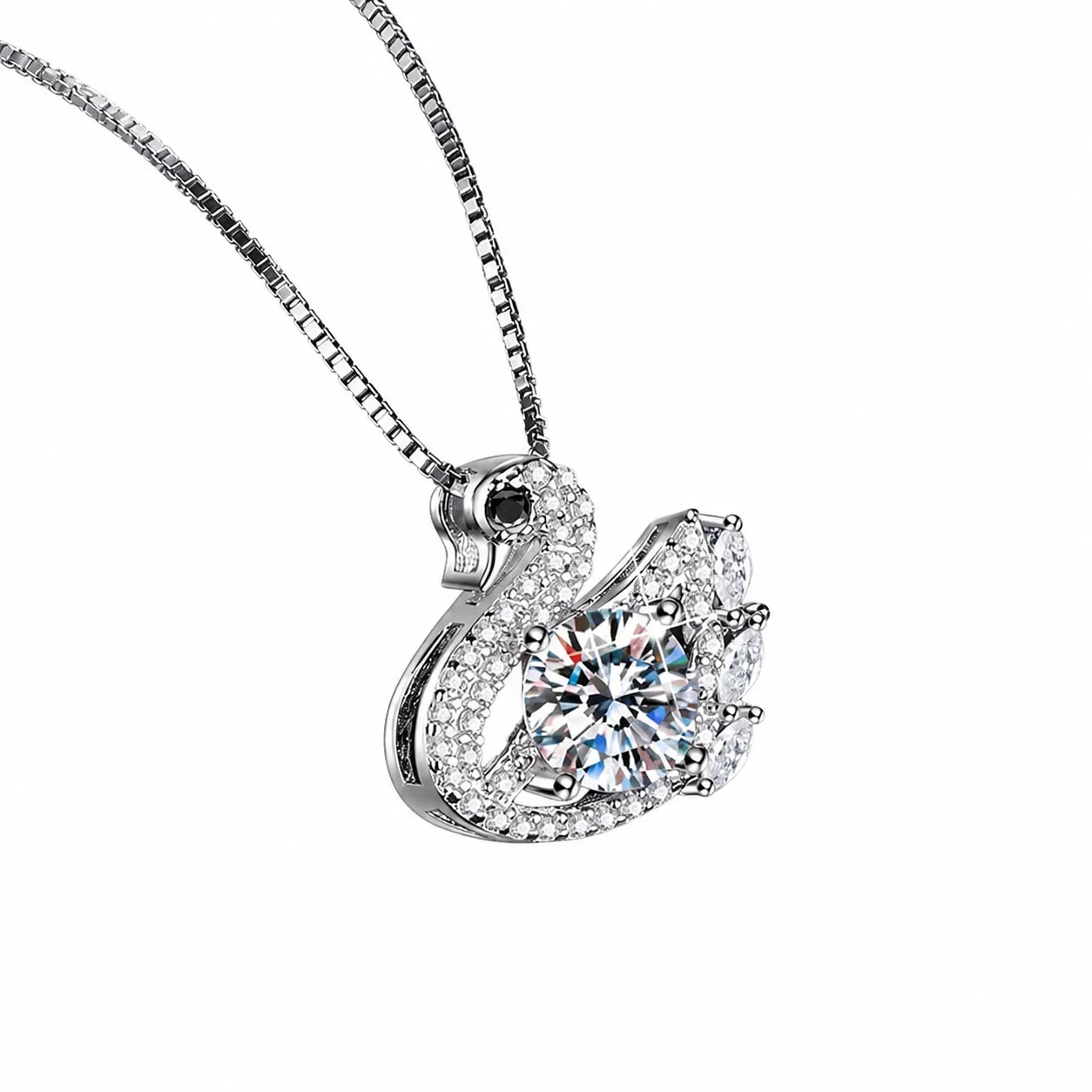 Graceful Swan 925 sterling silver Pavé Box Chain Necklace
