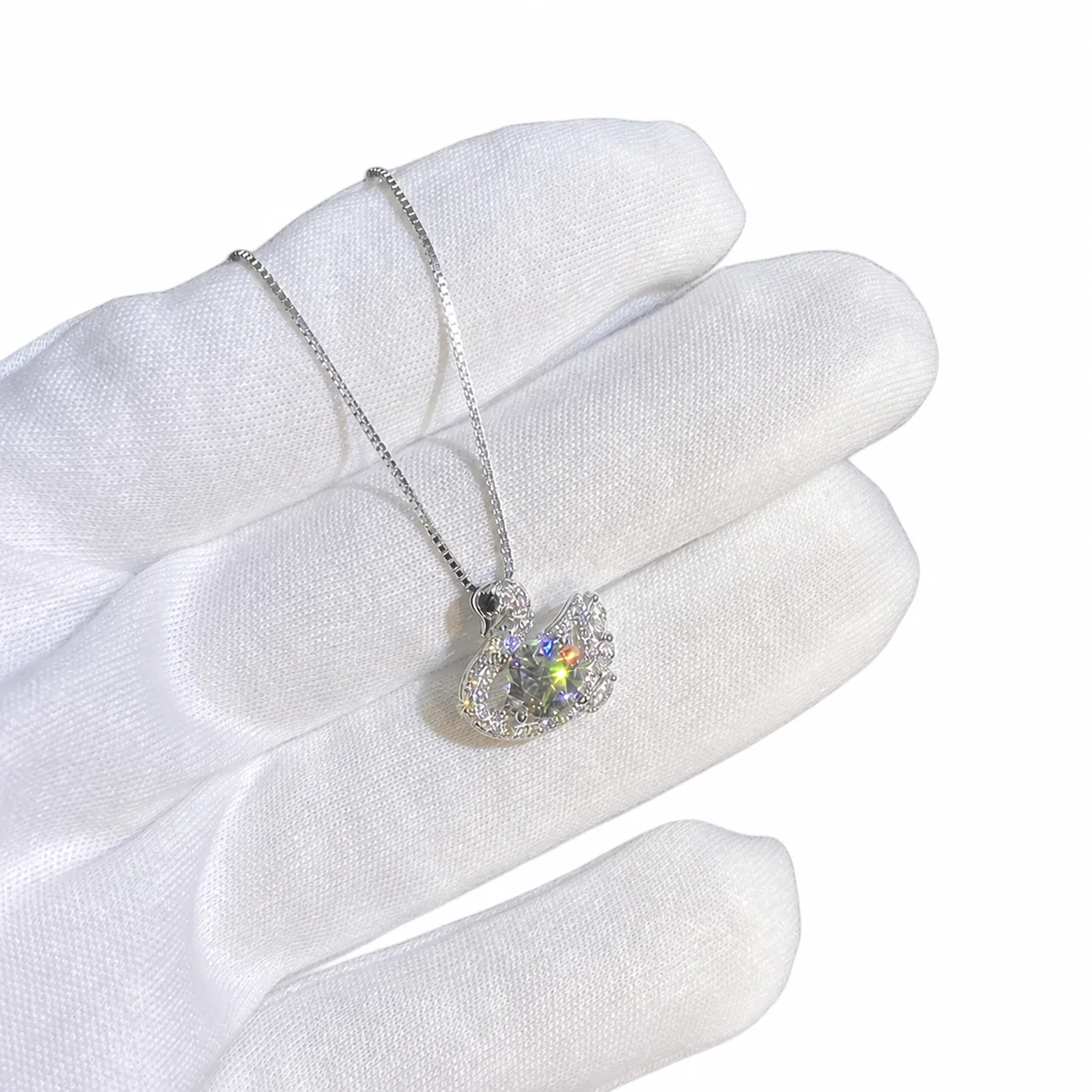 Graceful Swan 925 sterling silver Pavé Box Chain Necklace