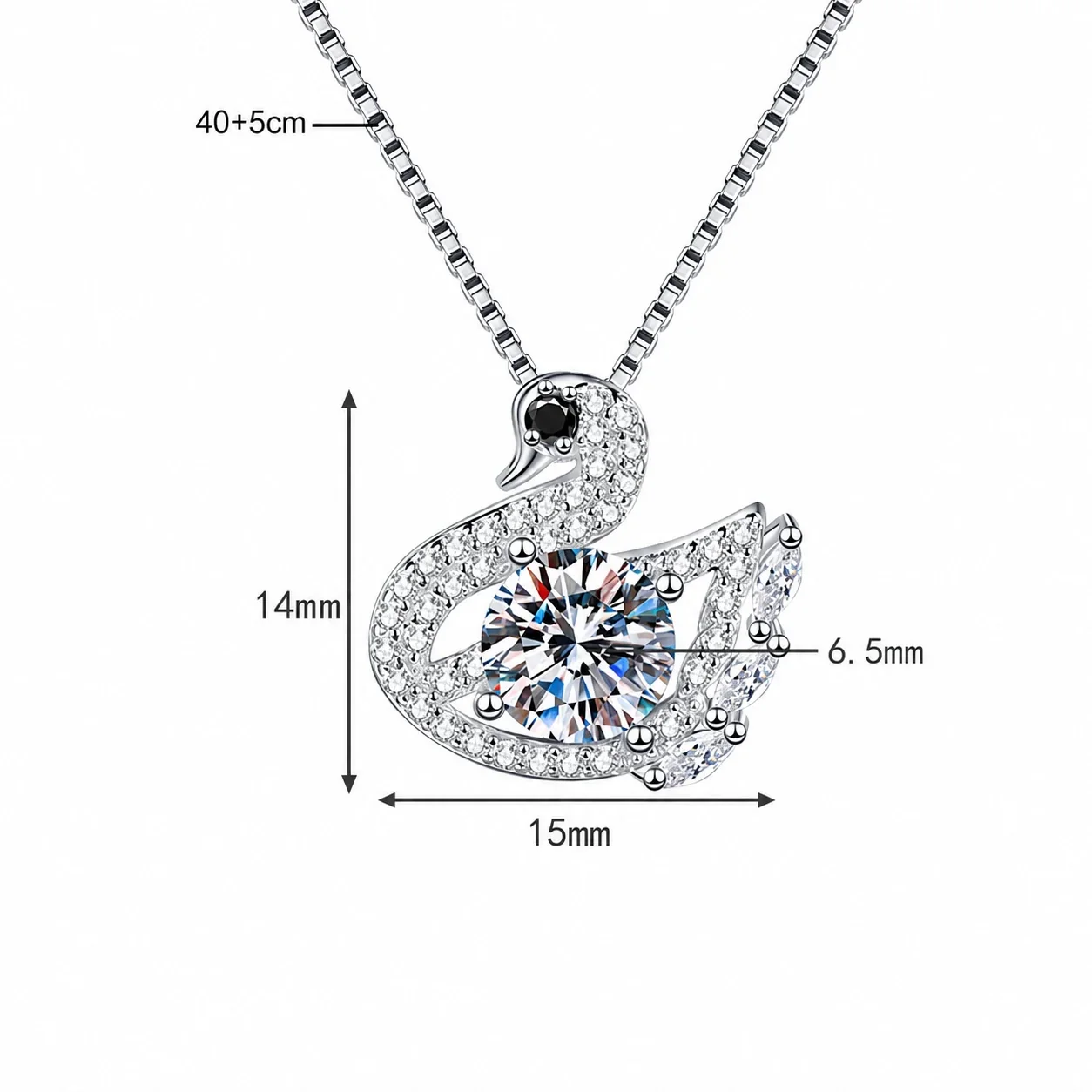 Graceful Swan 925 sterling silver Pavé Box Chain Necklace - Clear Moissanite Box