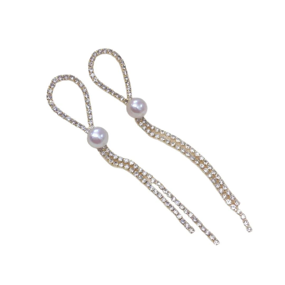 Elongated Gold-Plated Loop Fringe Freshwater Pearl Drop Earrings