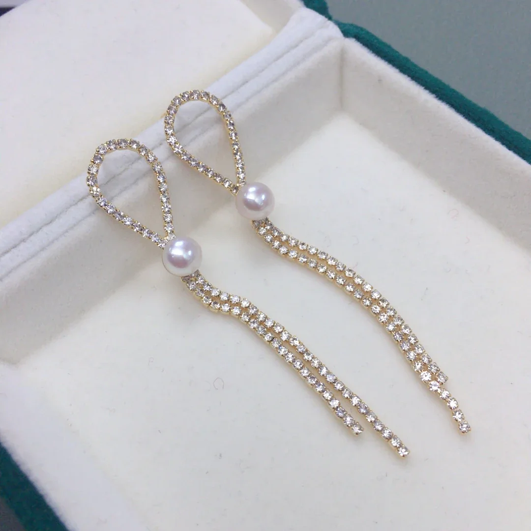 Elongated Gold-Plated Loop Fringe Freshwater Pearl Drop Earrings