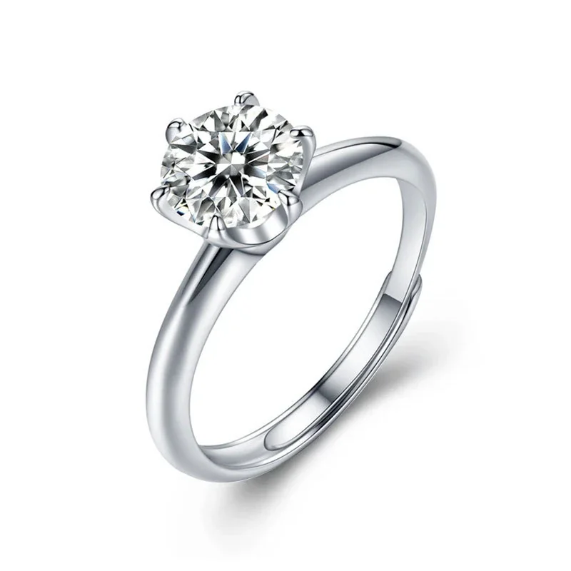 Crown Six-Prong Round Moissanite 925 Sterling Silver Ring