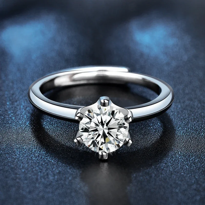 Crown Six-Prong Round Moissanite 925 Sterling Silver Ring