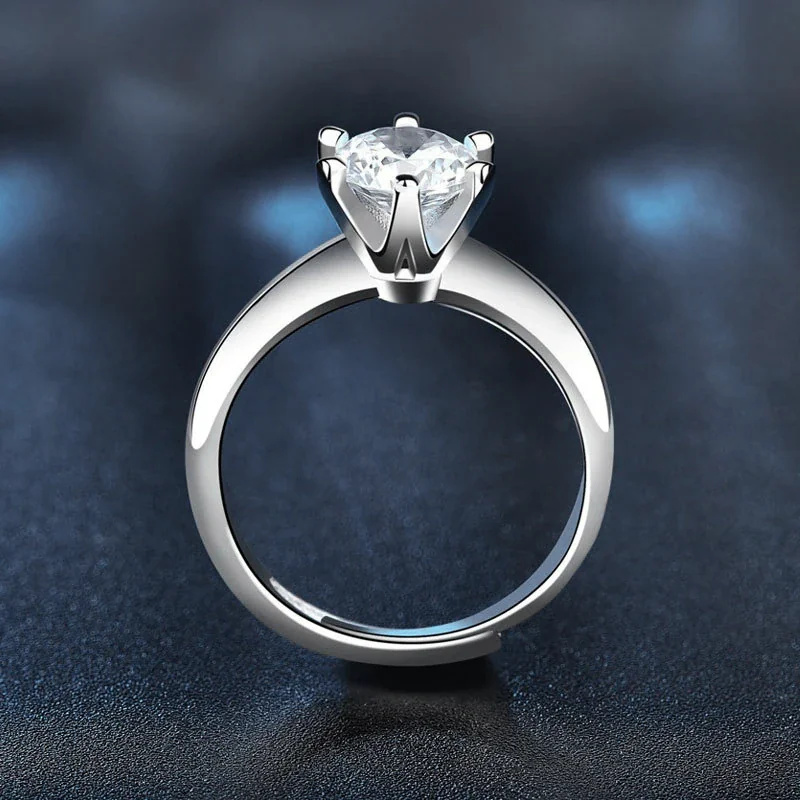 Crown Six-Prong Round Moissanite 925 Sterling Silver Ring