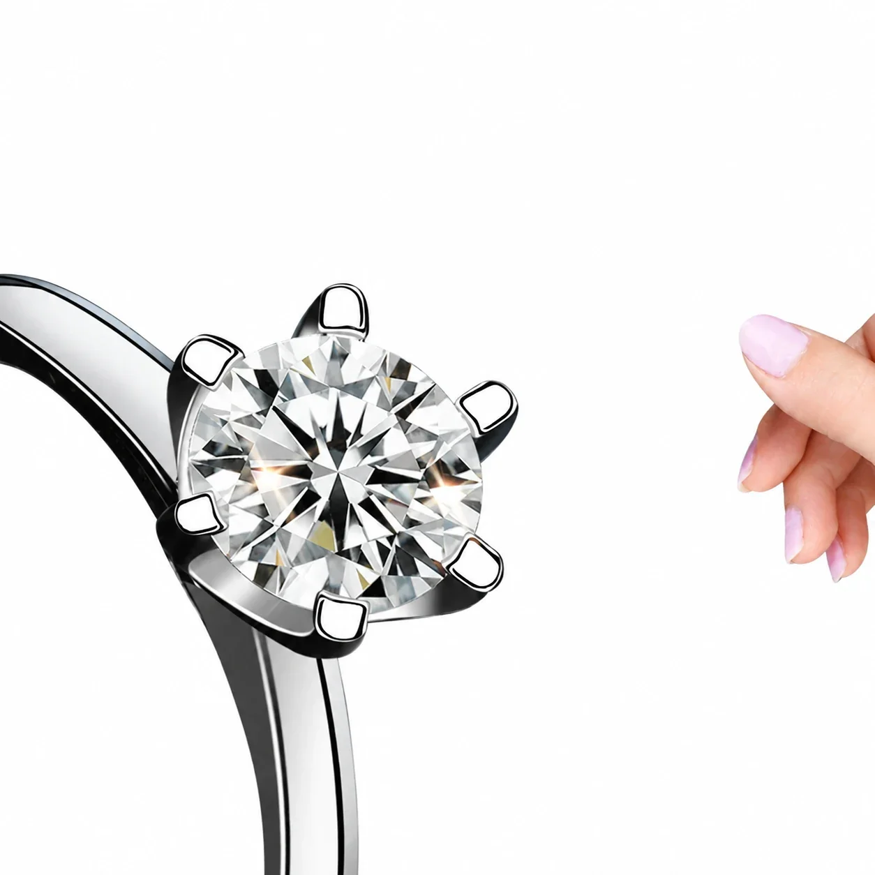 Crown Six-Prong Round Moissanite 925 Sterling Silver Ring