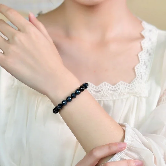 Luminous Blue-Plated Round Bead Crystal Bracelet