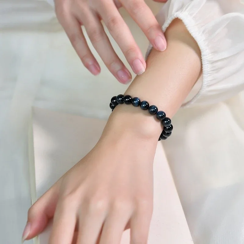 Luminous Blue-Plated Round Bead Crystal Bracelet