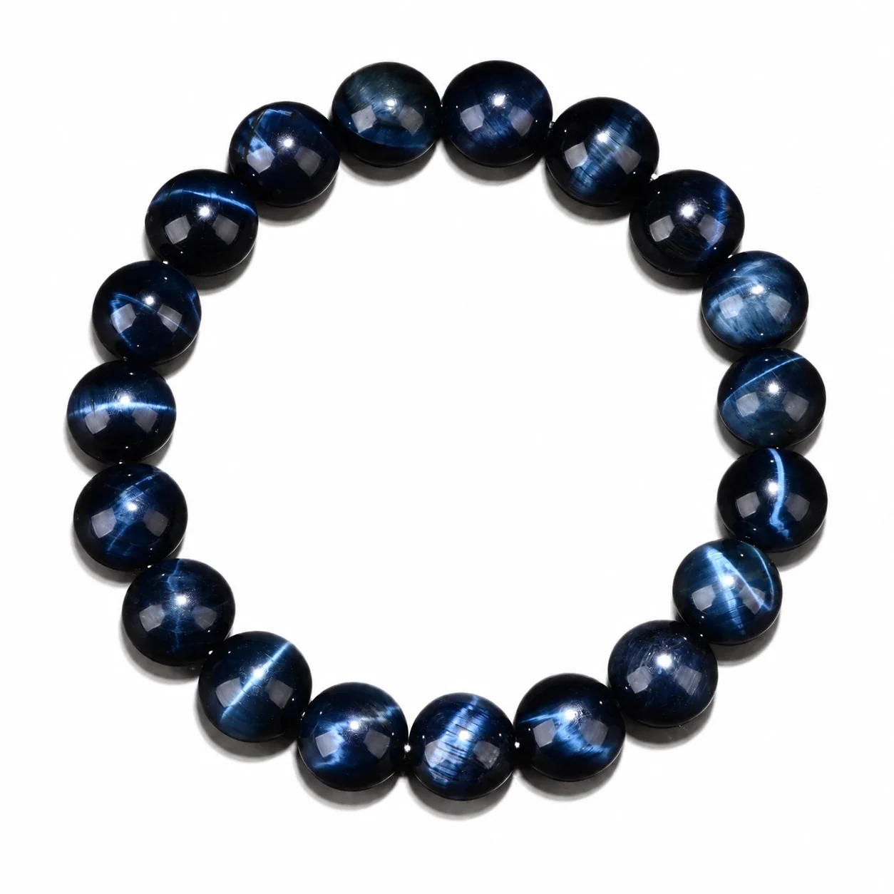 Luminous Blue-Plated Round Bead Crystal Bracelet - 5A Blue Tiger Eye