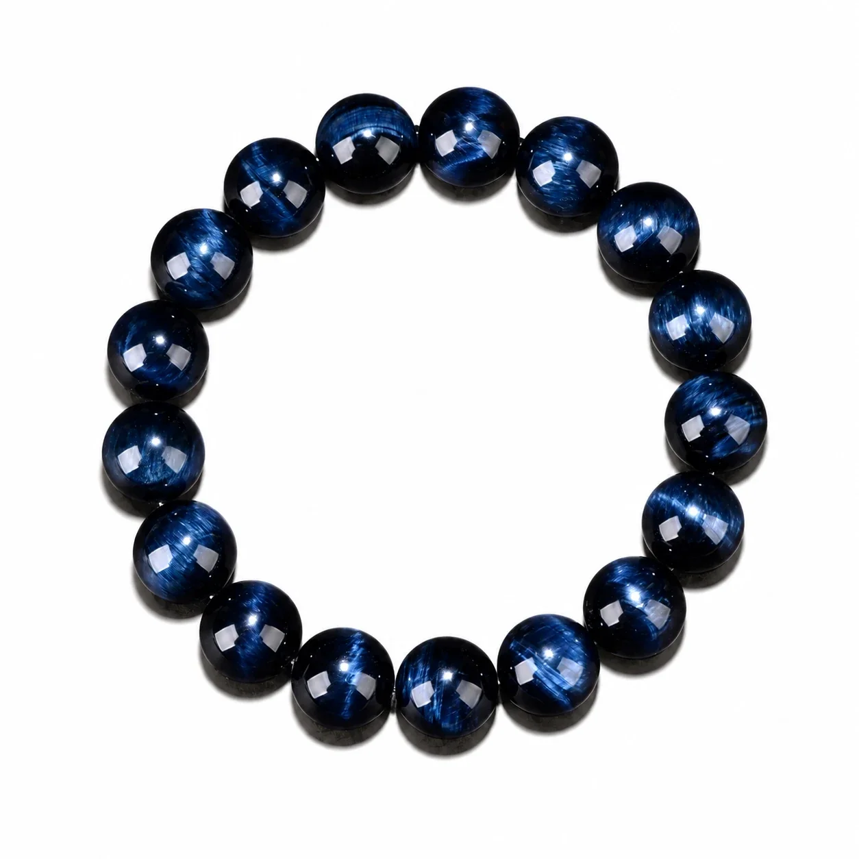 Luminous Blue-Plated Round Bead Crystal Bracelet - 6A Blue Tiger Eye