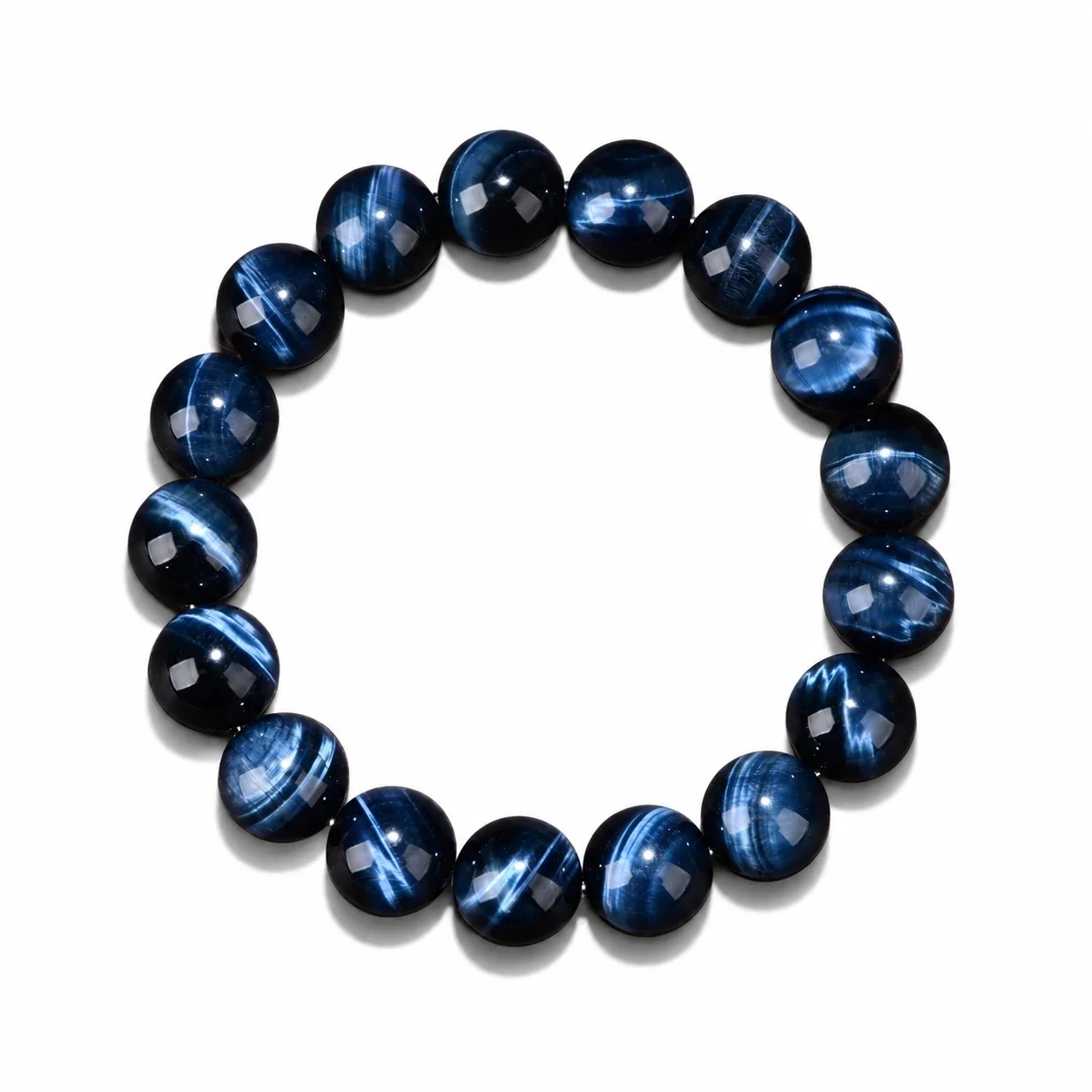 Luminous Blue-Plated Round Bead Crystal Bracelet - 7A Blue Tiger Eye