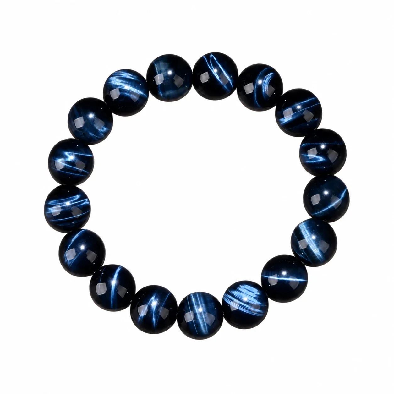 Luminous Blue-Plated Round Bead Crystal Bracelet - 7A+ Blue Tiger Eye