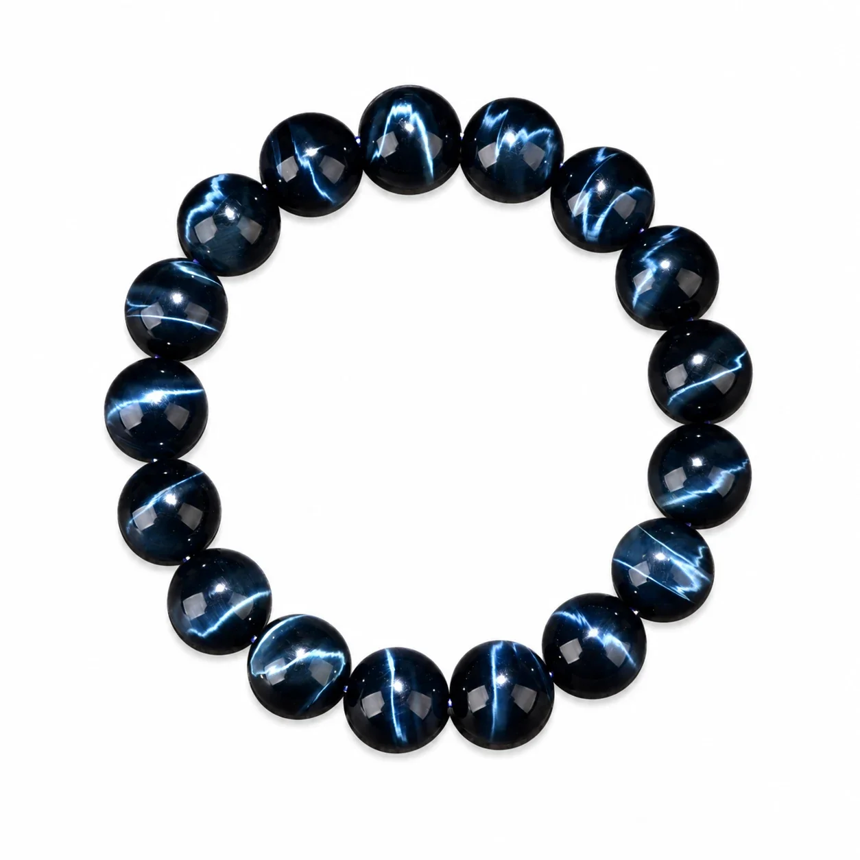 Luminous Blue-Plated Round Bead Crystal Bracelet - 8A Blue Tiger Eye