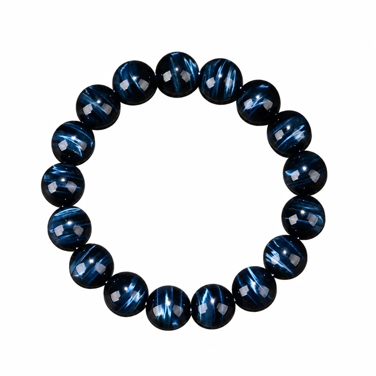 Luminous Blue-Plated Round Bead Crystal Bracelet - 9A Blue Tiger Eye