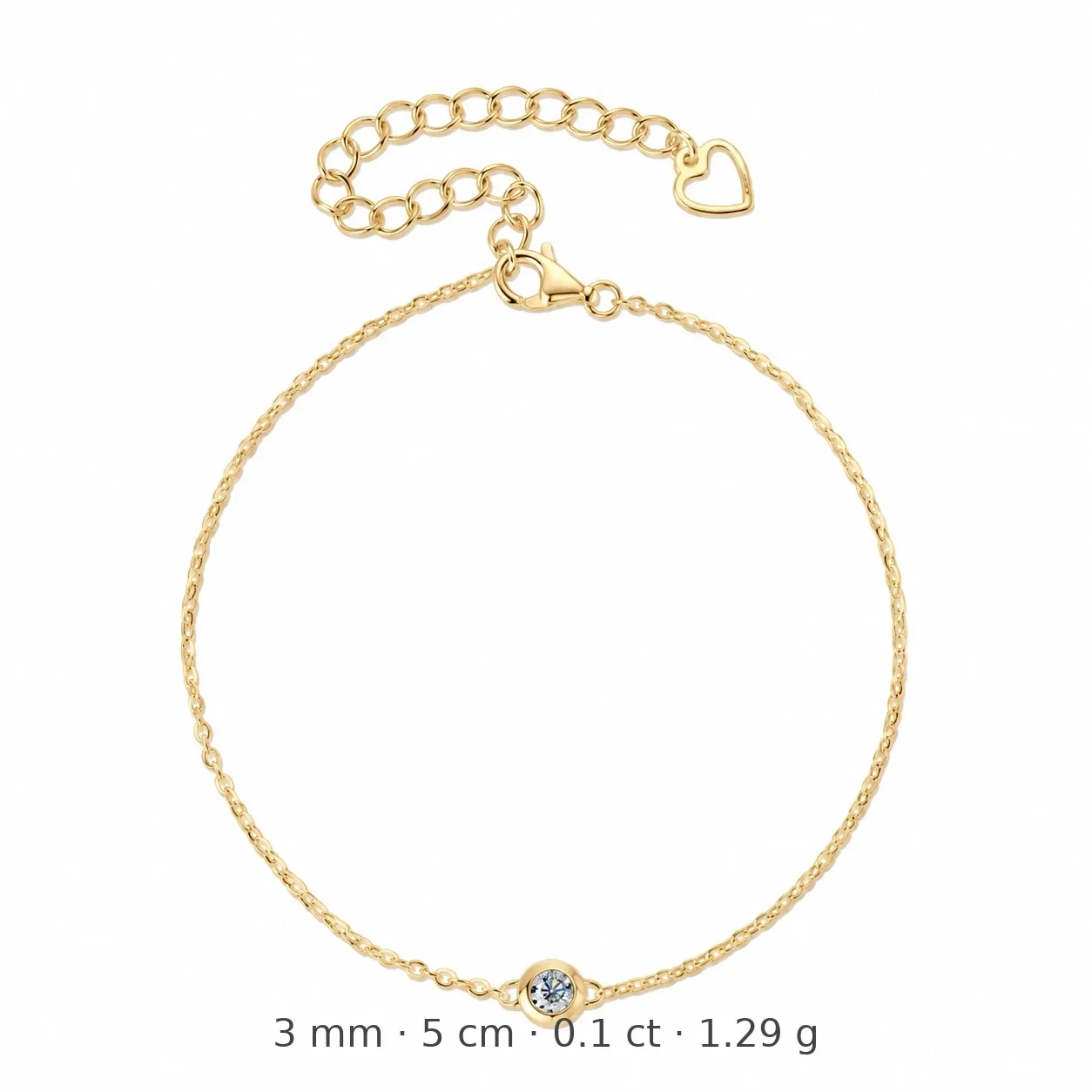 Delicate 925 Sterling Silver Bezel-Set Round Moissanite Bracelet - Gold