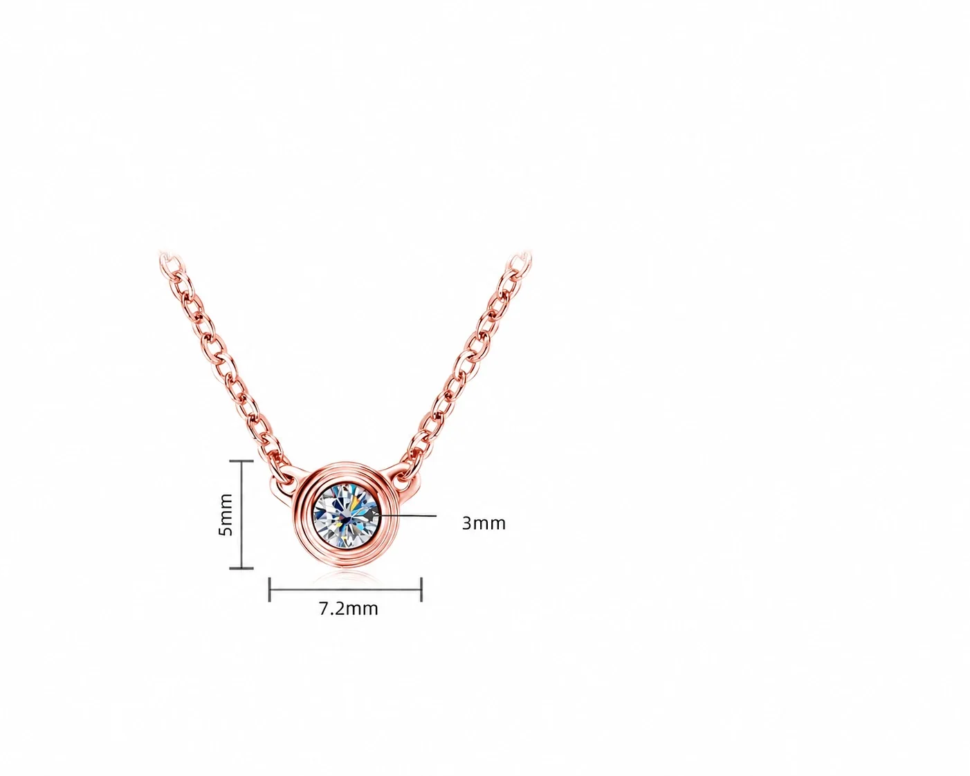 Delicate 925 Sterling Silver Bezel-Set Round Moissanite Bracelet - Necklace · Rose Gold Round Bezel