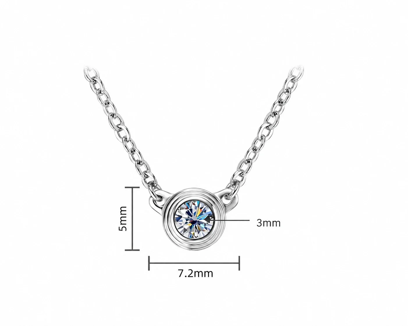 Delicate 925 Sterling Silver Bezel-Set Round Moissanite Bracelet - Necklace · Silver Round Bezel