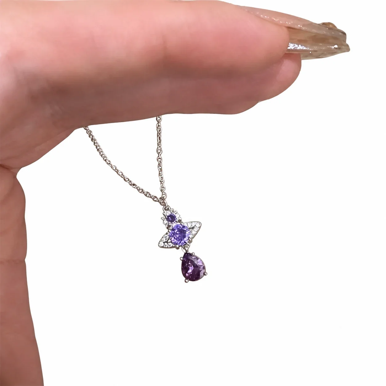 Celestial Silver-Plated Purple Teardrop Wing Copper Necklace