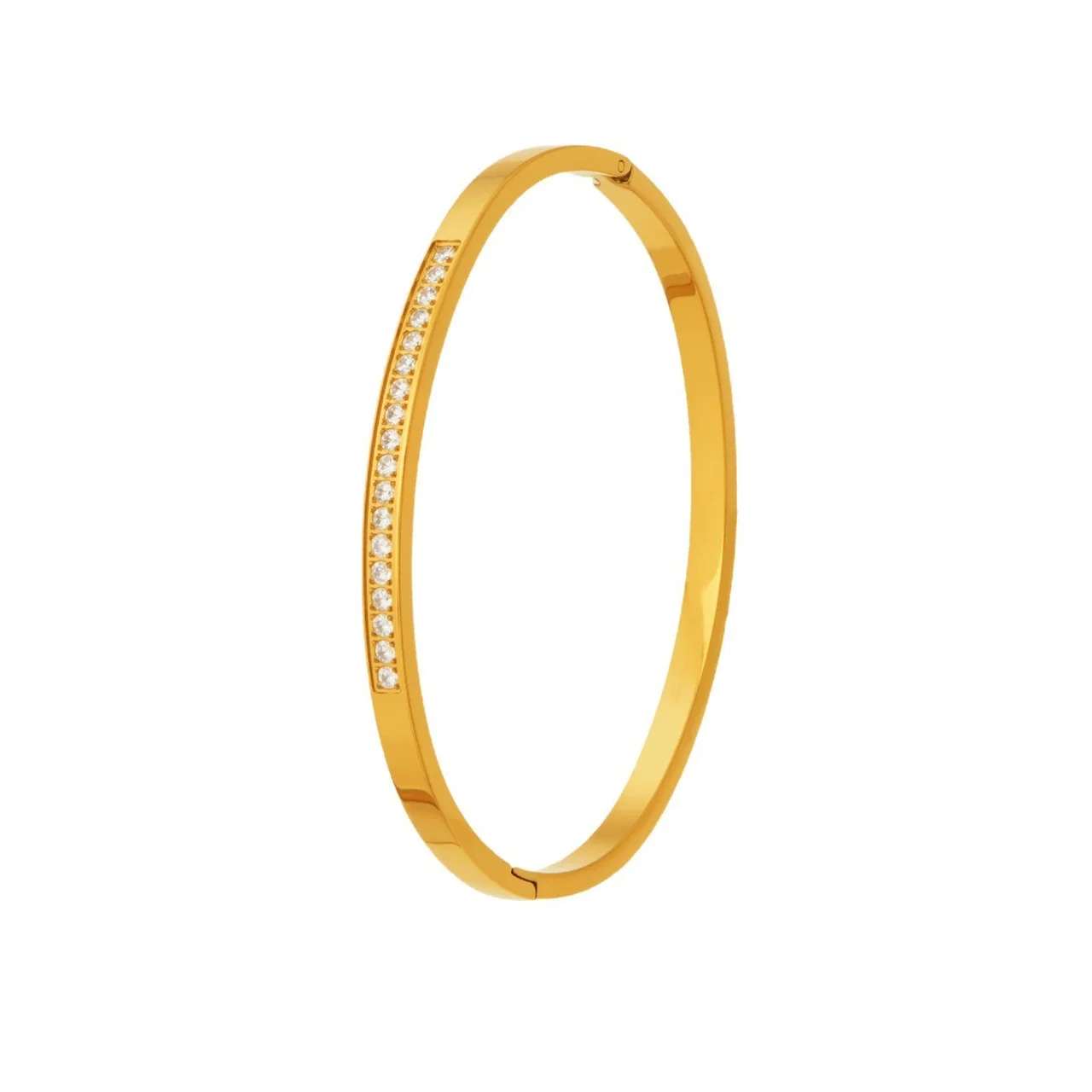 Refined Gold-Plated Round CZ Row Stainless Steel Bangle
