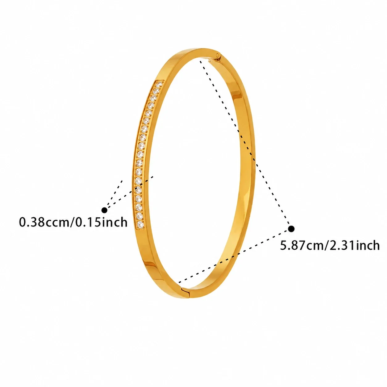 Refined Gold-Plated Round CZ Row Stainless Steel Bangle - Gold