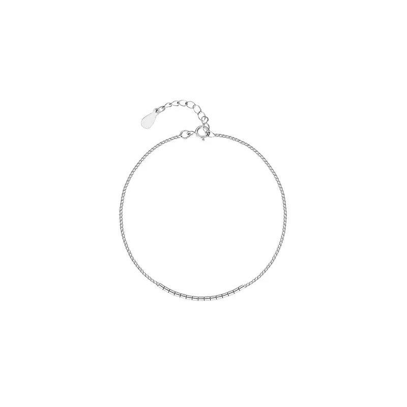 Minimal 925 Sterling Silver Square-Bead Chain Anklet