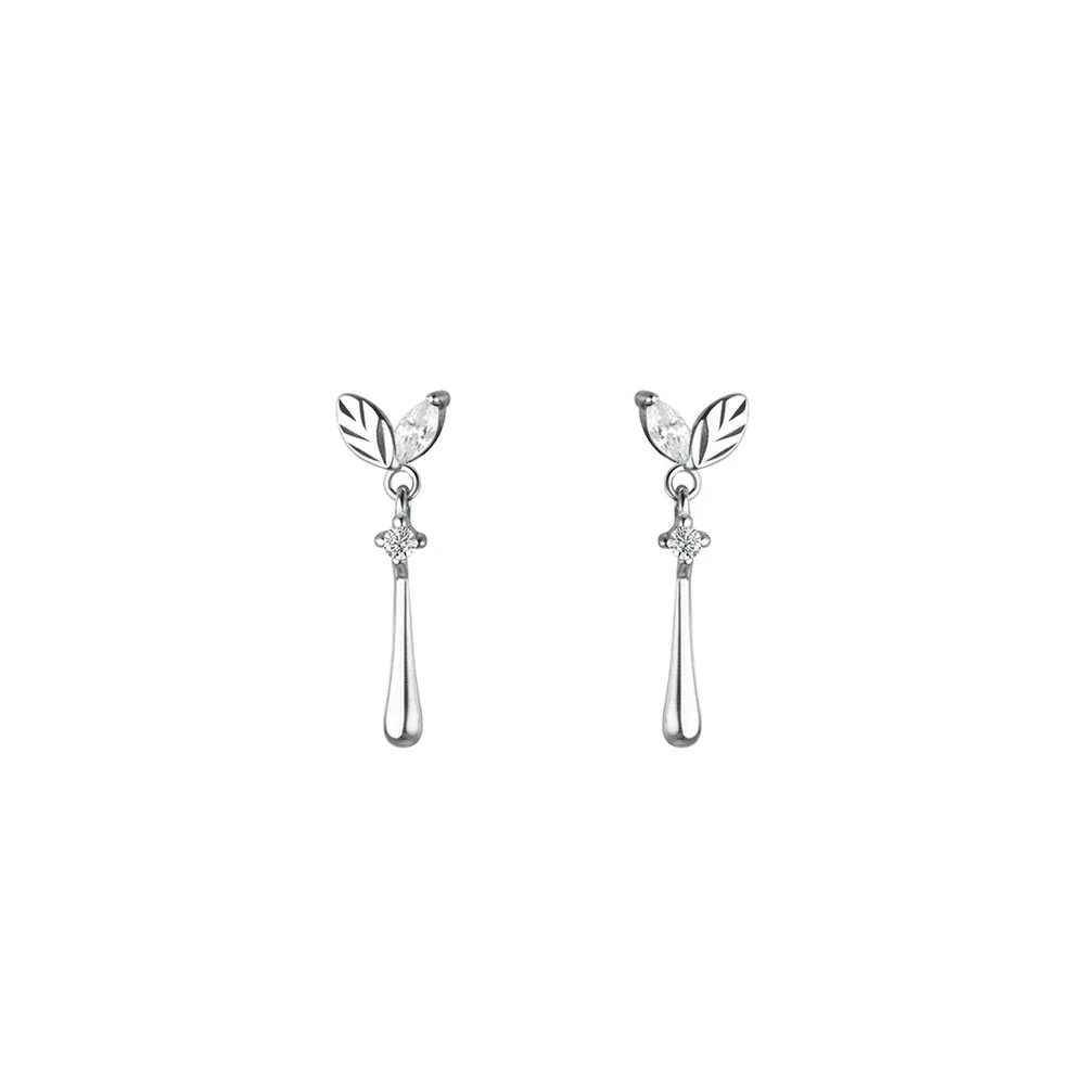 Delicate 925 Sterling Silver Leaf Marquise Drop Earrings