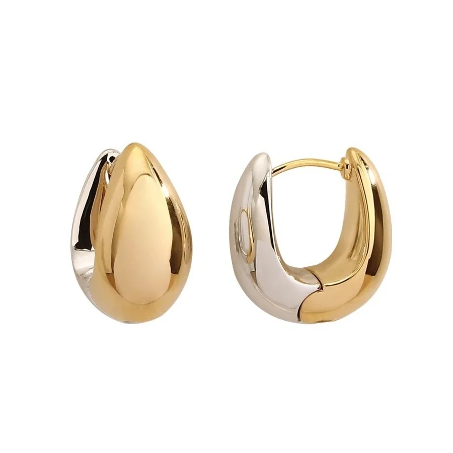 Sculptural Two-Tone Teardrop Dome Copper Hoop Earrings