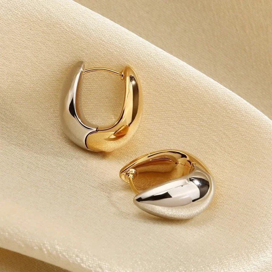 Sculptural Two-Tone Teardrop Dome Copper Hoop Earrings