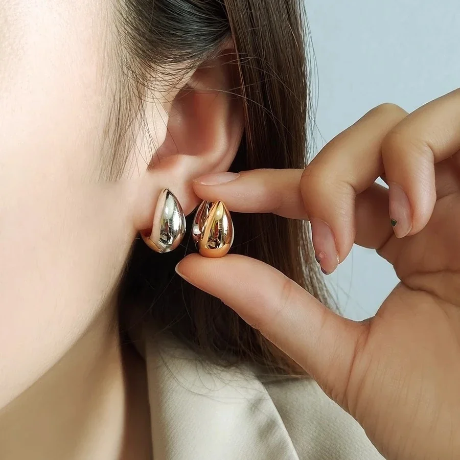 Sculptural Two-Tone Teardrop Dome Copper Hoop Earrings