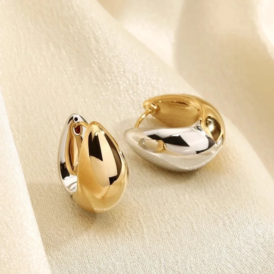 Sculptural Two-Tone Teardrop Dome Copper Hoop Earrings