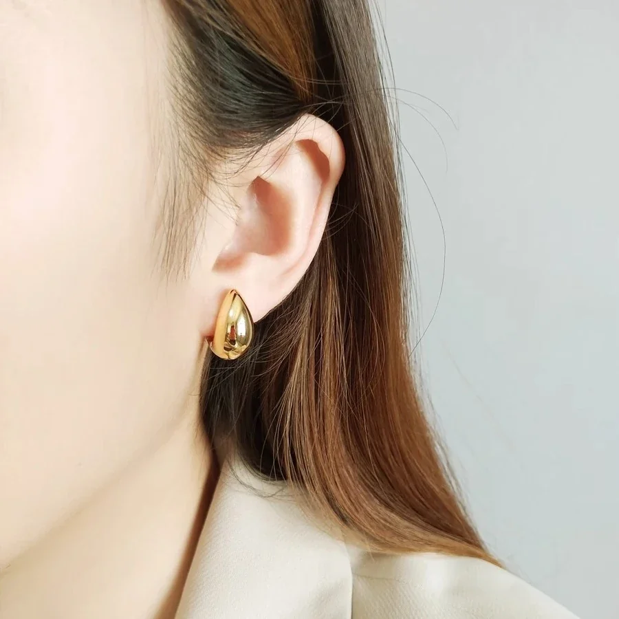 Sculptural Two-Tone Teardrop Dome Copper Hoop Earrings