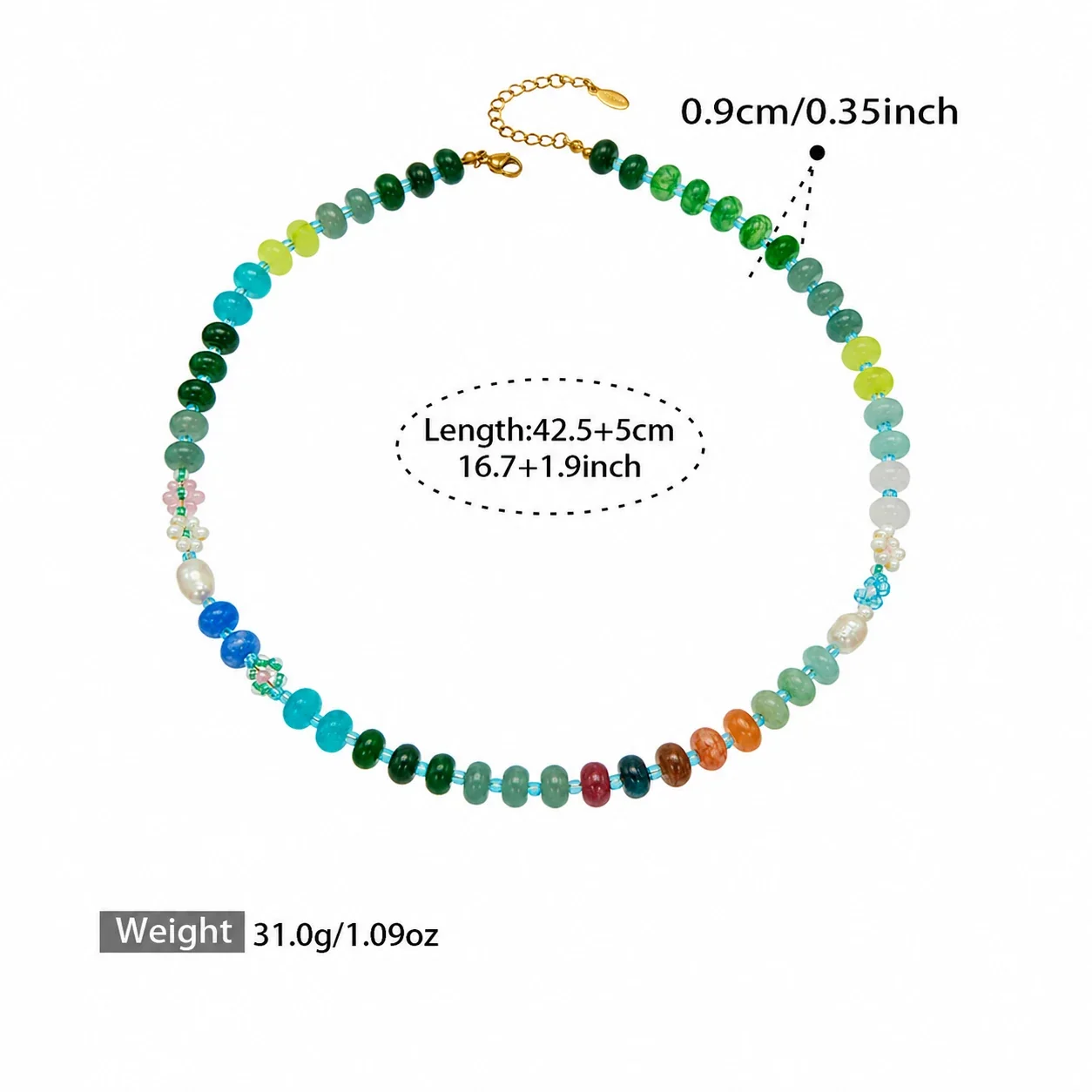 Vivid 18K Gold-Plated Bead Pearl Necklace - B Natural Stone Pearl 42.5+5 cm