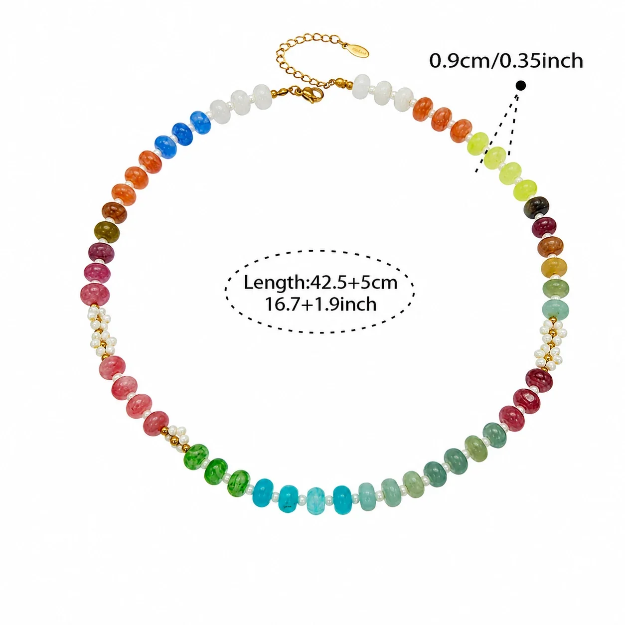 Vivid 18K Gold-Plated Bead Pearl Necklace - D Natural Stone Pearl 42.5+5 cm