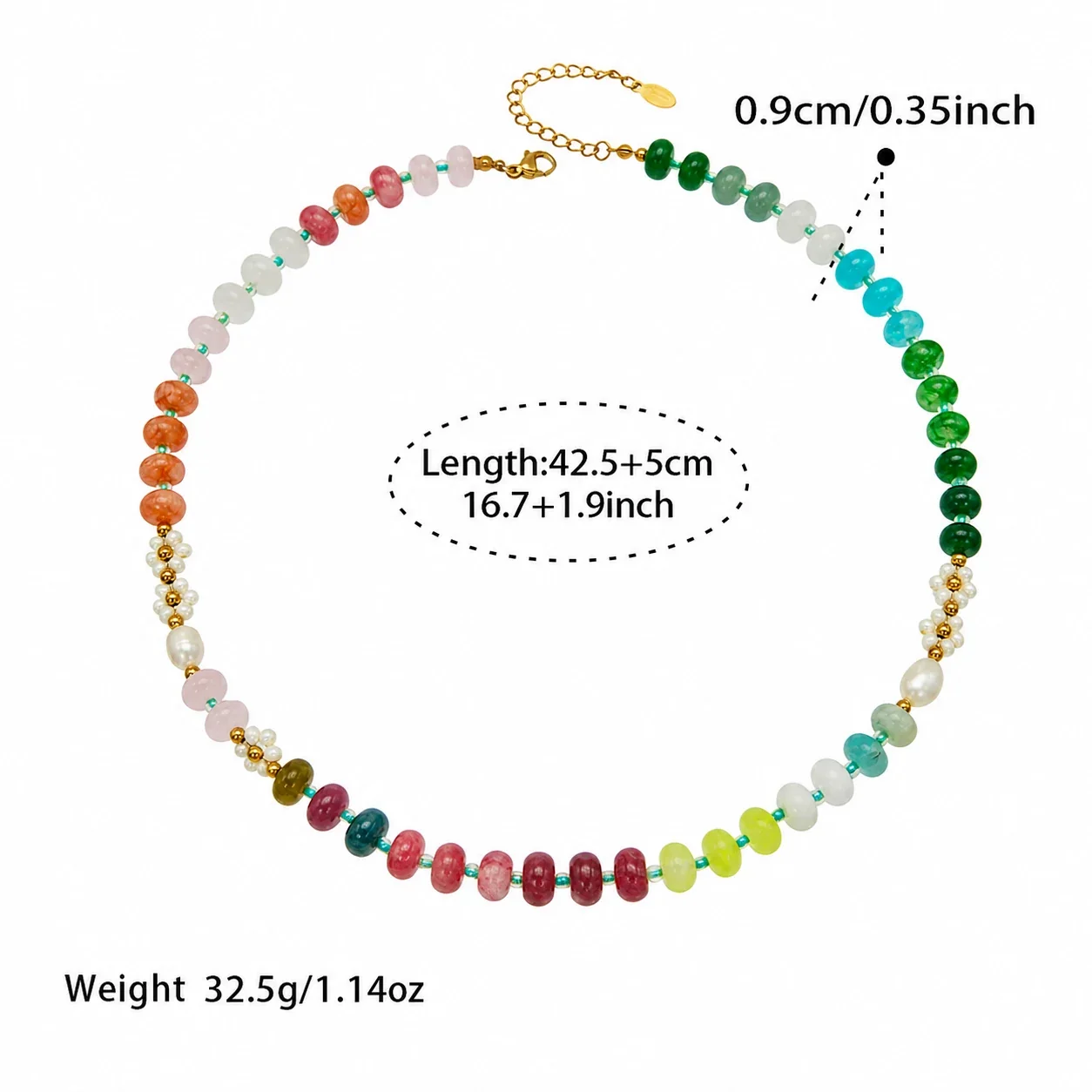 Vivid 18K Gold-Plated Bead Pearl Necklace - E Natural Stone Pearl 42.5+5 cm