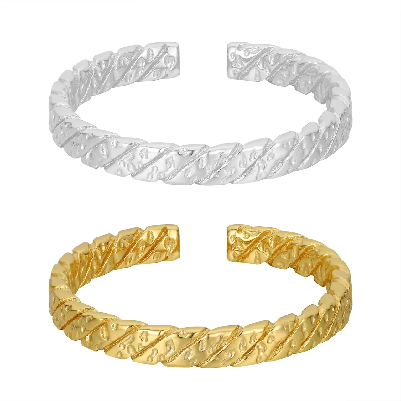 Textured Open-Front 925 Sterling Silver Twisted Ring