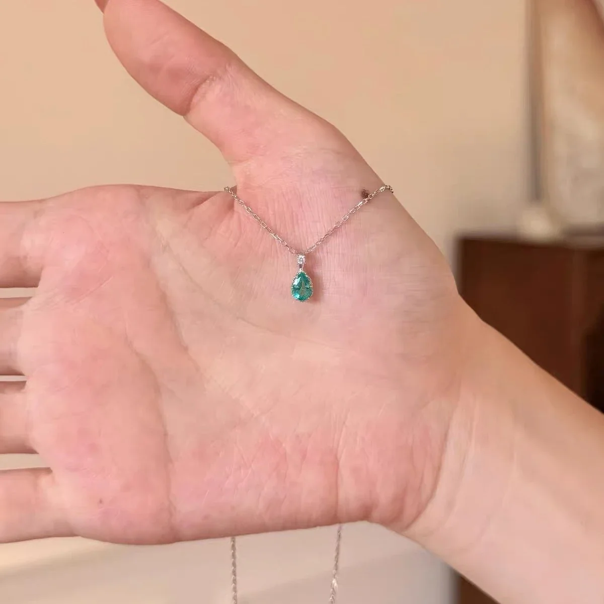 Ornate 925 Sterling Silver Aqua Teardrop Cross Pendant Necklace