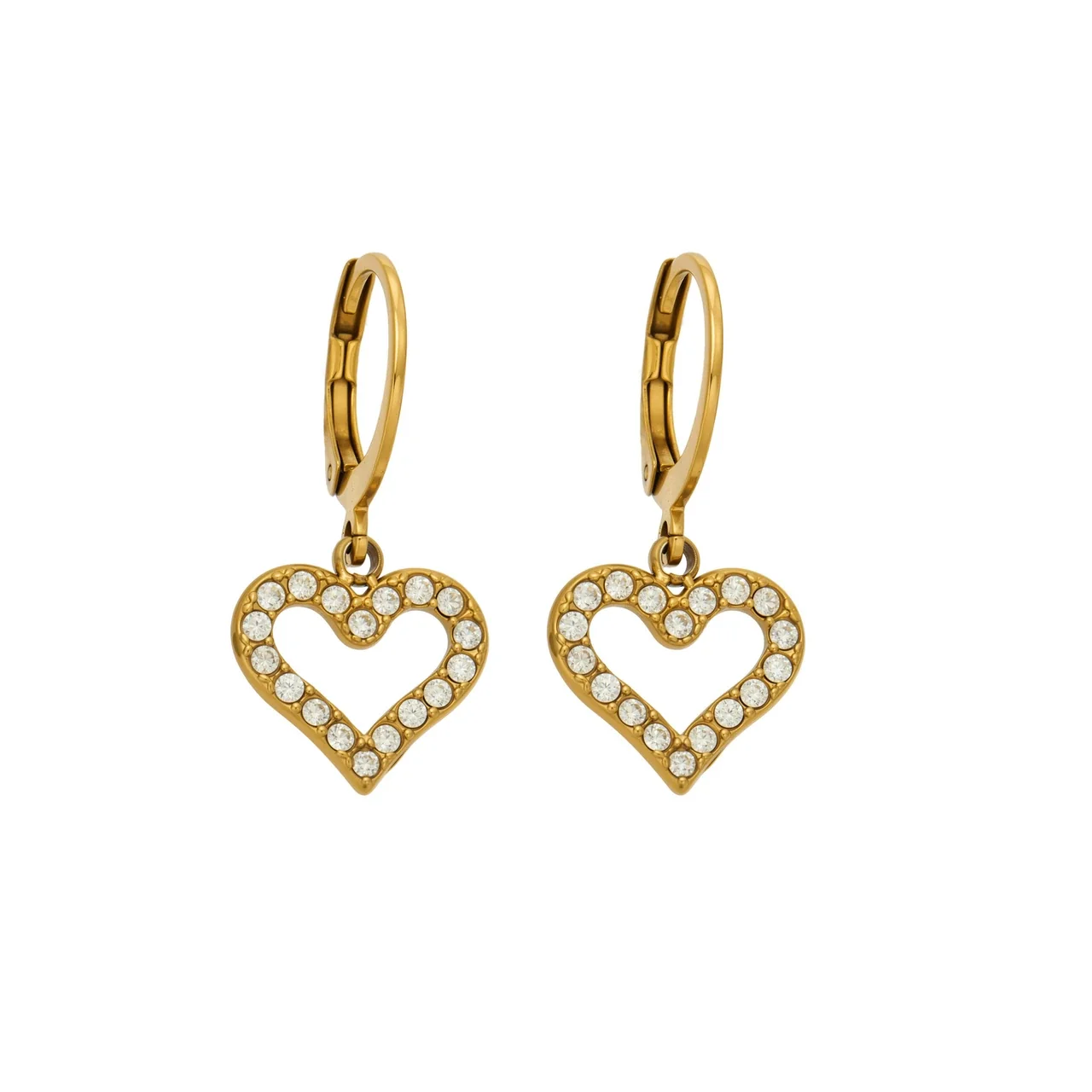 Radiant Gold-Plated Heart Pavé Stainless Steel Hoop Earrings