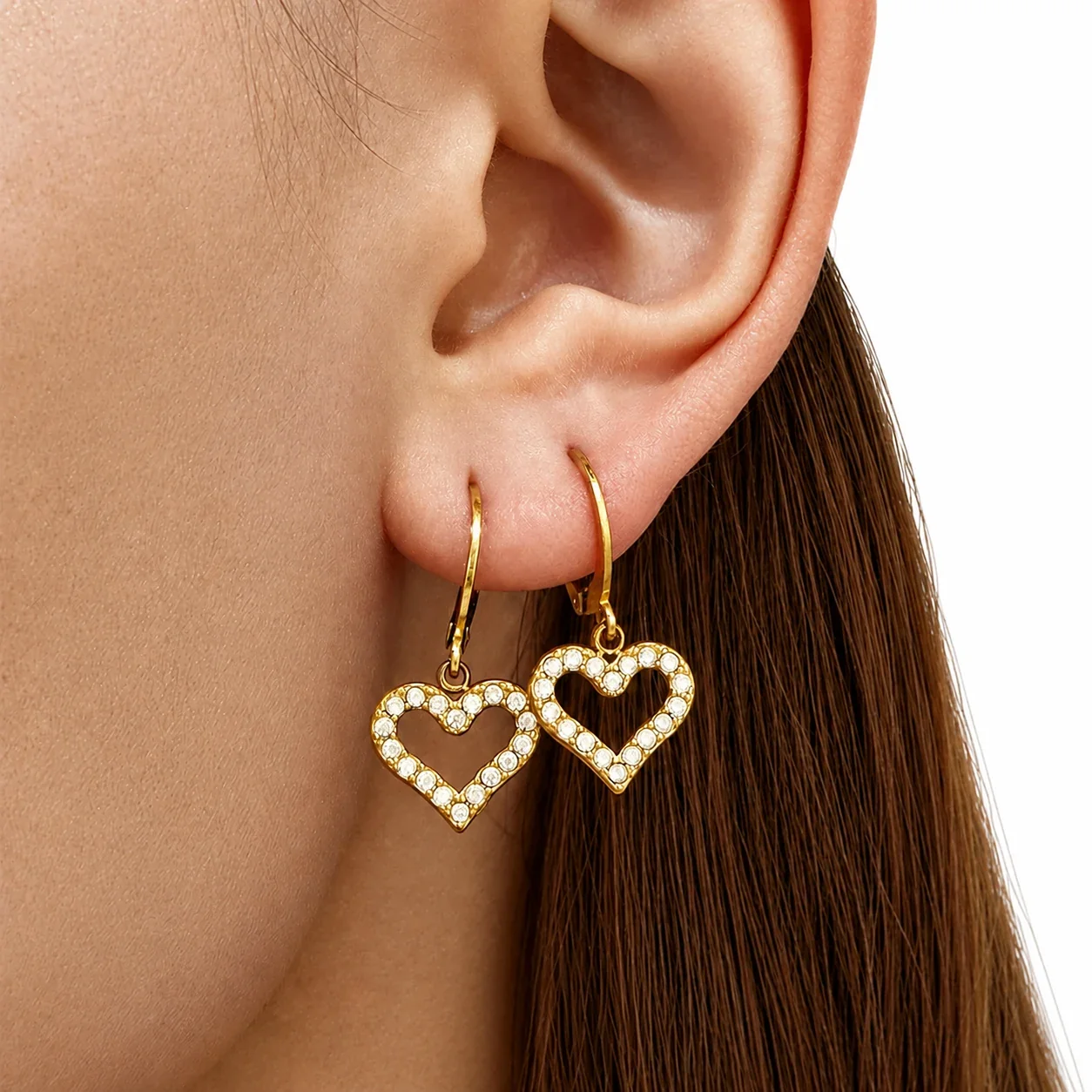 Radiant Gold-Plated Heart Pavé Stainless Steel Hoop Earrings