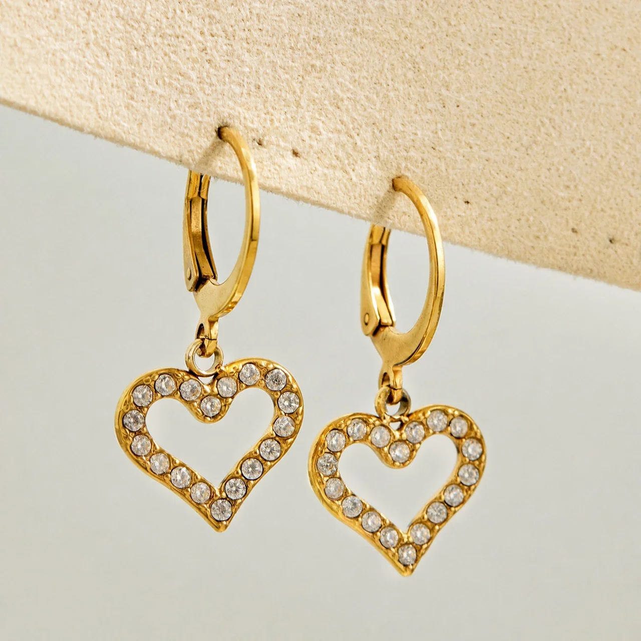 Radiant Gold-Plated Heart Pavé Stainless Steel Hoop Earrings